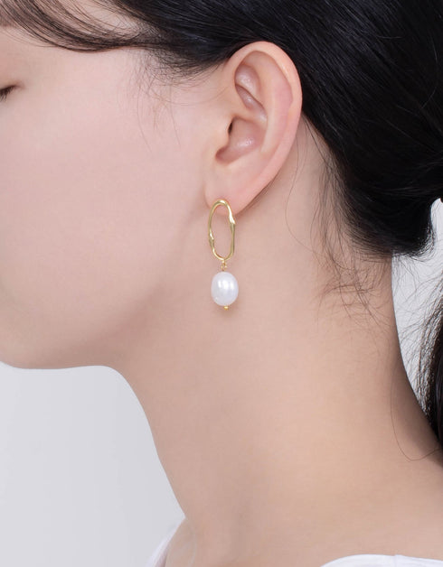 Golden Glow Oval Drop Earrings with Sterling Silver & Pearl